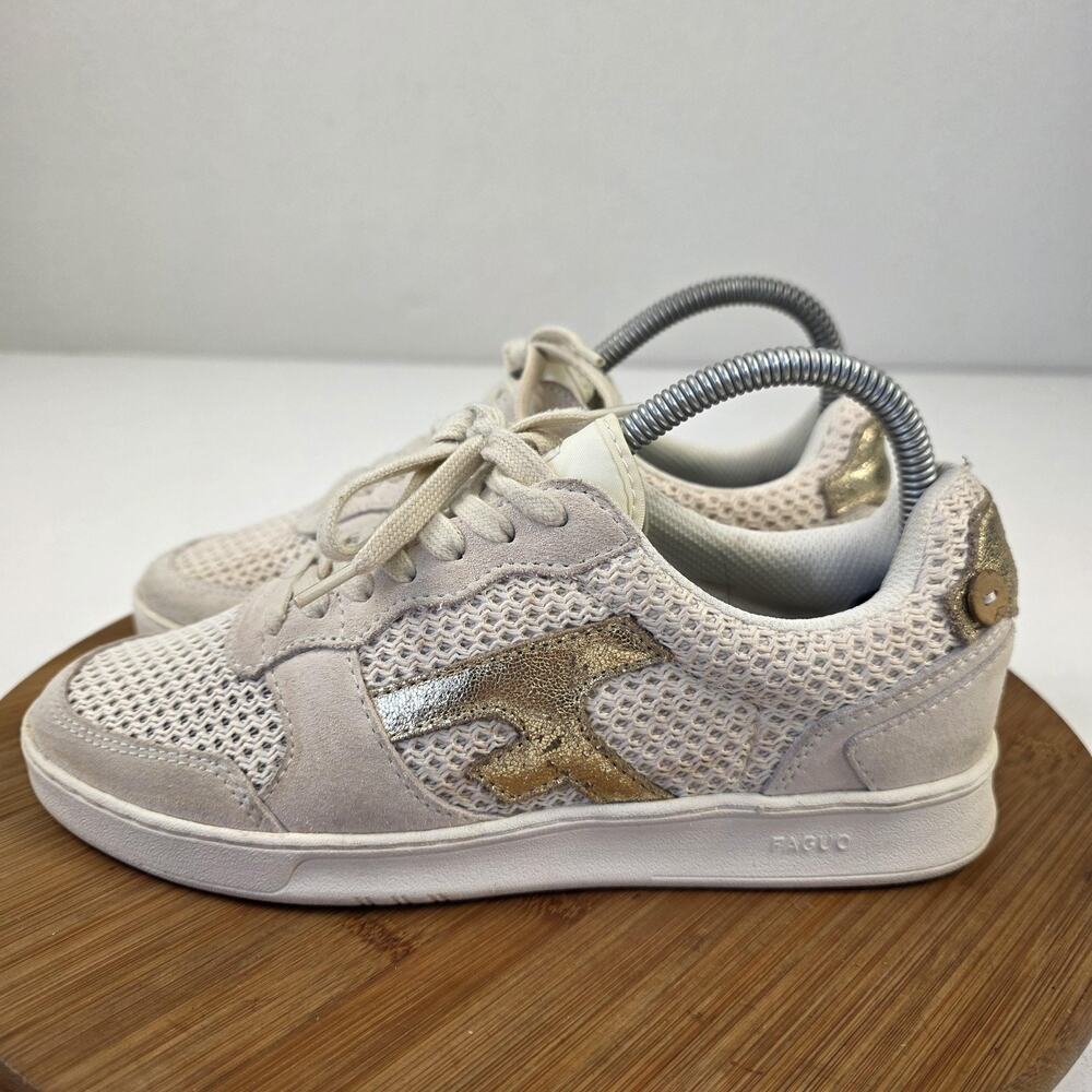 Faguo Shoes Womens Size 6.5‎ White Gold Mesh Sneaker Lace Up Casual Low Top